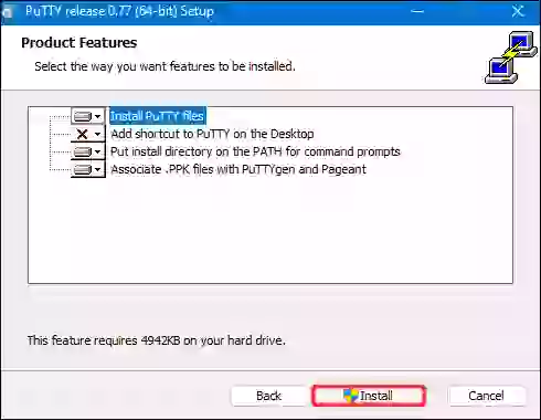 Instal klien SSH seperti Putty