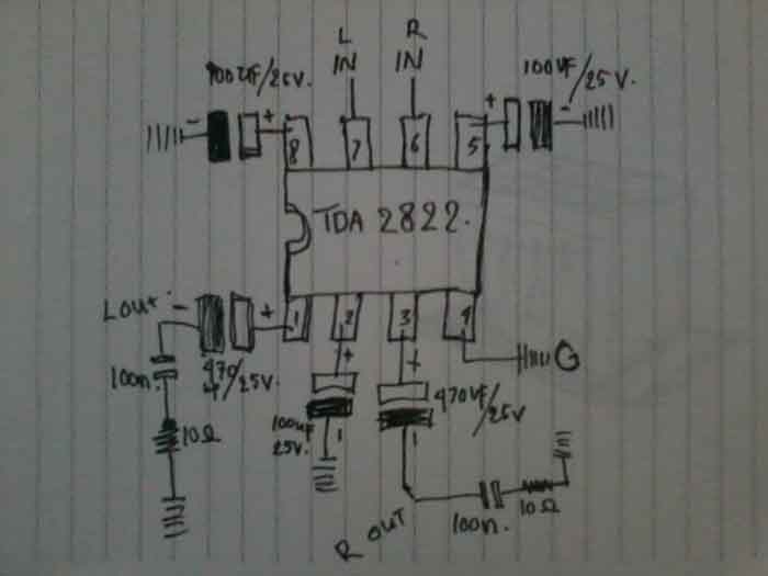 Rangkaian Amplifier Mini IC TDA2822