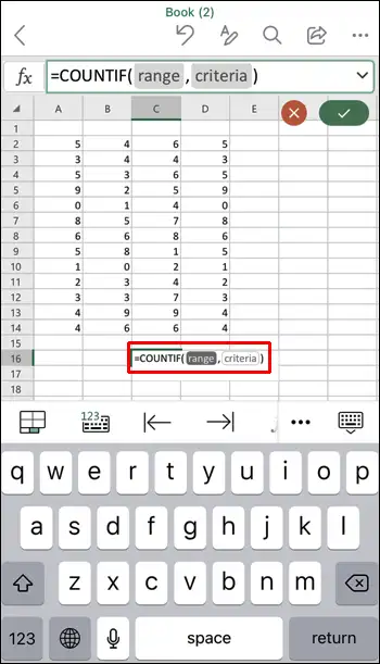 Cara Menghitung Sel dengan Teks di Excel di Aplikasi iPhone