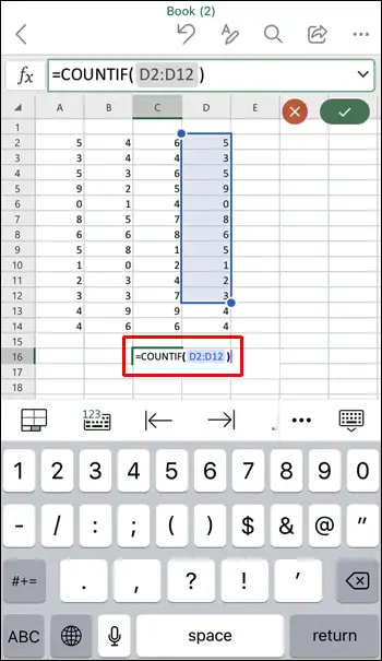 Cara Menghitung Sel dengan Teks di Excel di Aplikasi iPhone