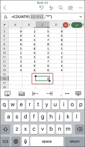 Cara Menghitung Sel dengan Teks di Excel di Aplikasi iPhone