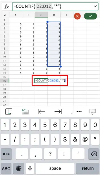 Cara Menghitung Sel dengan Teks di Excel di Aplikasi iPhone
