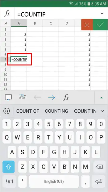 Cara Menghitung Sel dengan Teks di Excel di Aplikasi Android