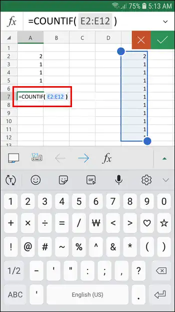 Cara Menghitung Sel dengan Teks di Excel di Aplikasi Android