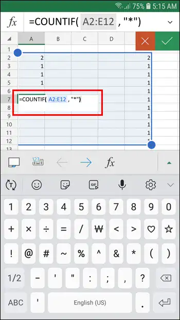 Cara Menghitung Sel dengan Teks di Excel di Aplikasi Android