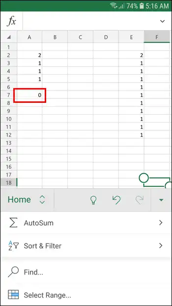 Cara Menghitung Sel dengan Teks di Excel di Aplikasi Android